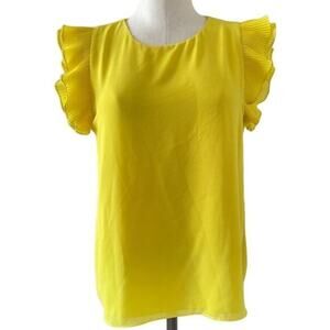Naked Zebra Top Yellow Ruffle Sleeves Lightweight Summer Feetival Shirt Large
